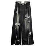 Girlary American Cool New Fashion Wide Leg Jeans With Rough Edges And Holes Female Y2K Harajuku Retro Hip Hop Stitching Joker Pants Tide