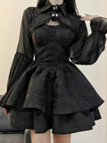 Girlary Black Sexy Lolita Dress Women Gothic Vintage Mini Dresses Harajuku Halloween Cosplay Costumes Long Sleeve Fairy Dress