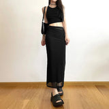 Girlary Y2K Black Long Skirts Women Harajuku Sexy Mesh Patchwork Wrap Skirt Summer Gothic Korean High Waist Slim A Line Faldas New