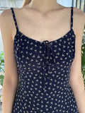 Girlary Floral Print Navy Sweet Midi Dress Women Summer Elastic Waist Back Lace-up Long Vestidos Casual Preppy Style Slim Tank Dresses