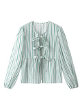 Girlary Casual Shirts Women Lace Up Loose Chic Puff Sleeves Soft Blouse Female 2024 Spring Summer Fashion All-match Bow Tops Lady