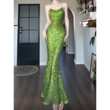 Girlary Women's Sexy Green Mermaid Dress with Sequins, Slimming and Figure-Hugging, Ideal for Glamorous Balls, Exuding a High-End Look.