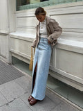 Girlary 2024 Spring Summer Women Solid High Waist Vintage Straight Long Maxi Denim Skirt With Slit