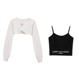 Girlary O Neck Chain Irregular Y2k Sweatshirts Fashion Korean Crop Tops Harajuku Punk Gothic Streetwear Women's Clothing Camis Suit