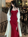 Girlary Elegant Off Shoulder Spaghetti Strap Dress Slash Neck Split Evening Party Prom Dresses Ruffles Bodycon Vestidos Female Outfits