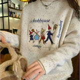 Girlary Lazy Style Knitted Sweater Cute Leader Villain Embroidered Soft Waxy Sweater Women Autumn Winter New Korean Style Loose Top