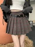 Girlary  Preppy Style Women Vintage Mini Skirts Autumn Chic Plaid A-Line OL Pleated Office Lady High Waist Slim New Daily