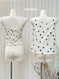 Girlary Summer Women French Vintage Polka Dot Camisole 2000s Aesthetic Mori Girl Sleeveless Crop Top Coquette Gyaru Old Money Cute Core