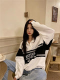 Girlary Vintage Hoodies Pullovers Women Streetwear Oversized Streetwear Autumn Korean Fashion Long Sleeve Top Casual Sweatshirts