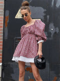 Girlary Printed Off-Shoulder Ruffled Mini Dress For women Square Collar Fashion Casual Elegant Party Dress Evening Mini Dress