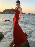 Girlary Sexy Red Halter Womens Dresses Elegant Backless V-Neck Bodycon Wedding Evening Party Long Dress Summer Spring Slim Vestidos New