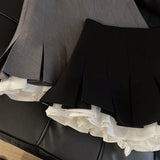 Girlary Y2K Ruffles Black Mini Skirt Women Korean Patchwork Pleated Skirts Japanese Kawaii High Waist All Match A Line Skirt New