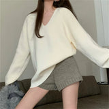 Girlary Elegant Sweaters Women Chic Solid New Fashion Oversize Casual Warm Hot Pullovers Winter All Match V-Neck Knitted