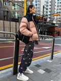 Girlary Kawaii Bow Print Wide Leg Pants Women American Retro Sweet Y2k Harajuku Streetwear High Waist Trousers Spring 2024 New