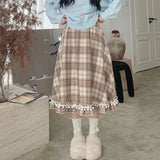 Girlary Kawaii Japanese Style Plaid Skirt Women Vintage Long Skirt Preppy Style Autumn Winter Fashion Cute Retro Midi Skirts