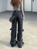 Girlary Women's Black Gothic Y2k Jeans Vintage 90s Aesthetic Hip Hop Denim Trousers Harajuku High Waist Cowboy Pants 2000s Punk Clothes