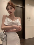 Girlary Woman Dress Elegant Bowknot Irregular Ruffles V Neck Sleeveless Splir Slim Mermaid Dresses Party Cocktail Temperament