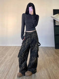 Girlary Y2K New American Fashion Leopard-print Baggy Jeans Men And Women Harajuku Vintage Pocket Overalls Street Wide Leg Casual Pants