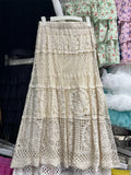 Girlary Long Skirt For Women Spring Autumn New Hook Flower Hollow Half Elastic High Waist Lace Skirt Midi Skirt Faldas