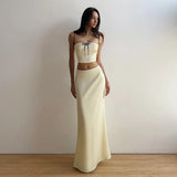 Girlary 2024 Spring New Women's Clothing Solid Color Slim Fit Exposed Navel Strap Small Vest High Waisted Skirt Set