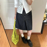 Girlary Vintage Y2k Denim Skirt Women Preppy Style Black Mini Skirts Gothic Fashion Streetwear Aesthetics Casual Jeans Skirt