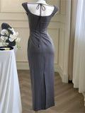 Girlary Summer New Korean Elegant Slim Evening Party Dresses With Belt Sex Solid One Piece Clothing Office Lady Chic Formal Dress