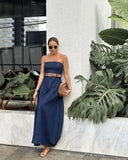 Girlary Elegant Solid Belt Slim Off Shoulder Sleeveless Robes Fashion Women Denim Strapless Maxi Dress 2025 Chic Beach Vocation Vestdios