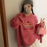 Girlary Rose Pink Pullover Cute Embroidered Outer Wear New Autumn Winter College Style Loose Ins Lazy Style Sweater