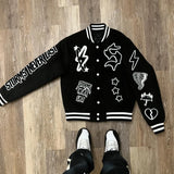 Girlary American New Trend Personality Graphics Mao Jinxiu Oversized Jacket Men's Y2K Harajuku Hip-hop Gothic Casual Joker Street Wear