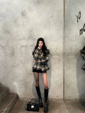 Girlary Korean Fashion Temperament High-end Plaid Suit Jacket Autumn and Winter New Style Hip Hugging Short Skirt Two-piece Set