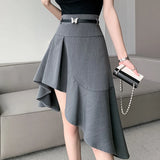 Girlary Women Grey A-line Skirt Elegant Harajuku Y2k Mini Shorts Skirts Aesthetic Vintage Asymmetrical Skirt 2000s Clothes Summer 2024