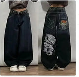 Girlary Y2K Vintage 90s Fashion Wing Pattern Baggy Jeans Women's New Harajuku Gothic High Waist Wide Leg Wide Trousers