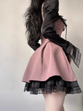 Girlary Sexy Hot Girl Outfits Lace Panel Long Sleeve Pink Mesh Dress Women Summer New Goth Slim Club Party Dresses Women