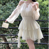 Girlary  Elegant Luxury Dresses for Women Fairycore Casual Chiffon Dress Sweet Short Skirt Fashion Summer White Mini Dress Slim