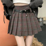 Girlary  Preppy Style Women Vintage Mini Skirts Autumn Chic Plaid A-Line OL Pleated Office Lady High Waist Slim New Daily