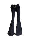 Girlary Korean Fashion Flare Low Waist Jeans Trousers 2024 New Pattern Streetwear Casual Button Black Jeans Y2K Full Length