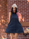 Girlary Casual Denim Vest Dress Women Korean Chic O Neck Lace Up Sleeveless Loose A-line Short Dresses Summer Fashion Vestidos