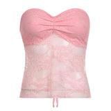 Girlary party look snspos 2024 New Sweetown Women Strapless Lace Top Pink Japanese Y2K Tube Corset Backless Tie Slim Sexy White Vest Cute Kawaii Crop Tops