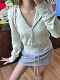 Girlary Sweet Floral Print Hoodie Sweatshirts 2025 Autumn New Slim Fit Tops Mujer Y2k Grunge Long Sleeve Zipper Cardigan Jackets