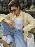 Girlary Yellow Striped Shirts For Women Summer Casual Long Sleeve Single Breasted Lapel Collar Blouses Simple Fashion Blouse 2024 New