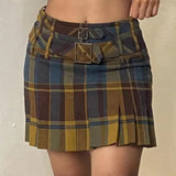Girlary Women s Thickened Zipper Plaid Woolen Skirt Vintage A line Pleated Skirt