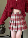 Girlary Mini Pleated Skirts Vintage Women Plaid Chic Daily Office Lady High Waist Slim Bodycon Retro New Autumn Casual