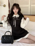 Girlary Women Spring Summer New Elegant Patchwork Mini Dress Long Sleeve Slim Vestido Korean Preey Style Chic Party  Robe Mujer