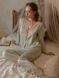 Girlary Sexy Sleepwear Women's New Spring and Autumn Ice Silk Pure Desire Style Lace Pants Home Suit Set Summer