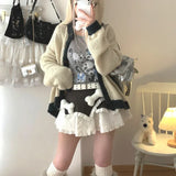 Girlary Women 90s Cute Plush Bone Lace Patchwork Mini Skirt Japanese Kawaii Lolita Cake Skirt Cute Y2k High Waist A-line Shorts Skirt