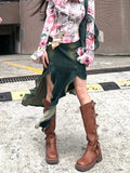 Girlary Woman 2000s Japanese Y2k Gyaru Denim Midi Skirts Wash Skirt Grunge Cyber Punk Coquette Jeans Skirt Dark Academia E-girl Gothic