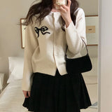 Girlary Korea Chic Spring Bow Embroidery Knitted Cardigans Women 2024 New Fashion Single Breasted O-neck jacquard Sweater Knitwear Coat