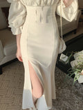 Girlary Elegant and Chic Women Dresses Sexy Bodycon Slim Party Prom Vintage Fishtail Dress Fashion Solid Female Clothes Long Vestidos