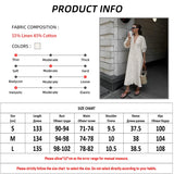 Girlary Elegant Beige Women Linen Dress Puff Sleeve Long Backless Button Dress Ladies V-Neck Cotton Dress Soft Fashion