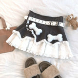 Girlary Women 90s Cute Plush Bone Lace Patchwork Mini Skirt Japanese Kawaii Lolita Cake Skirt Cute Y2k High Waist A-line Shorts Skirt